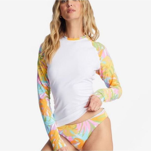 Billabong white tropical floral rashguard size s long sleeves nwot - Picture 5 of 8